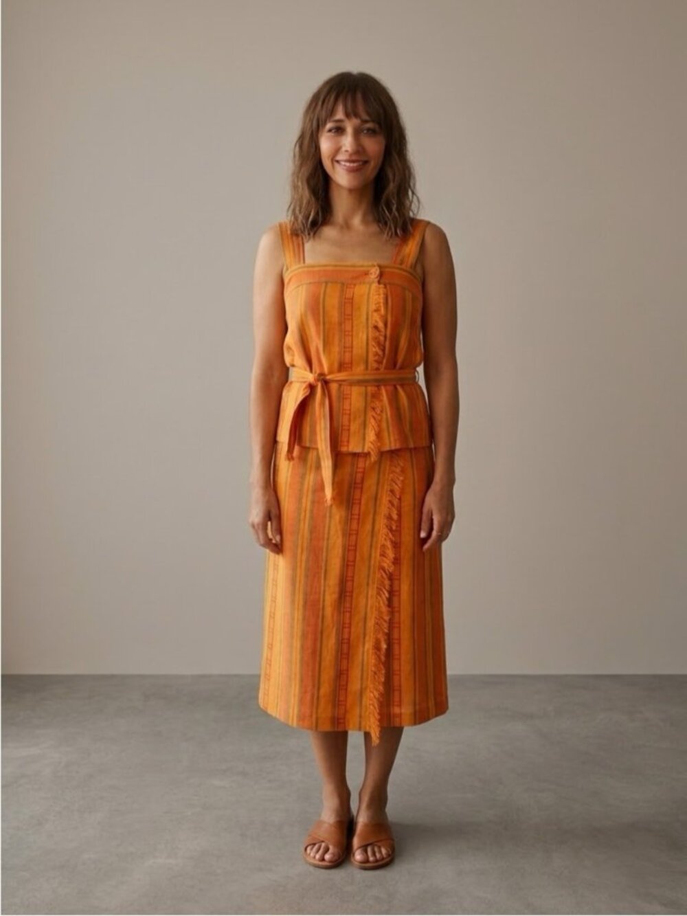 Vintage Anne Klein 2-Piece Cotton Striped Outfit Cami Skirt Set - Small